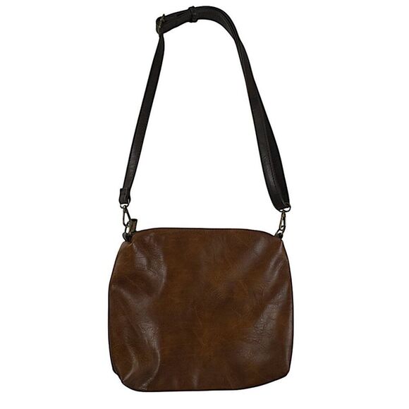 Liz Soto Brown Vegan Leather Crossbody Bag – Boho Chic, Minimalist 12"x10" - Picture 3 of 9